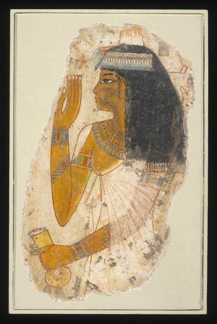 Lady Tjepu, ca. 1390-1353 B.C.E. Limestone, gessoed and painted, 14 13/16 x 9 7/16 in. (37.6 x 24 cm). Brooklyn Museum, Charles Edwin Wilbour Fund, 65.197
